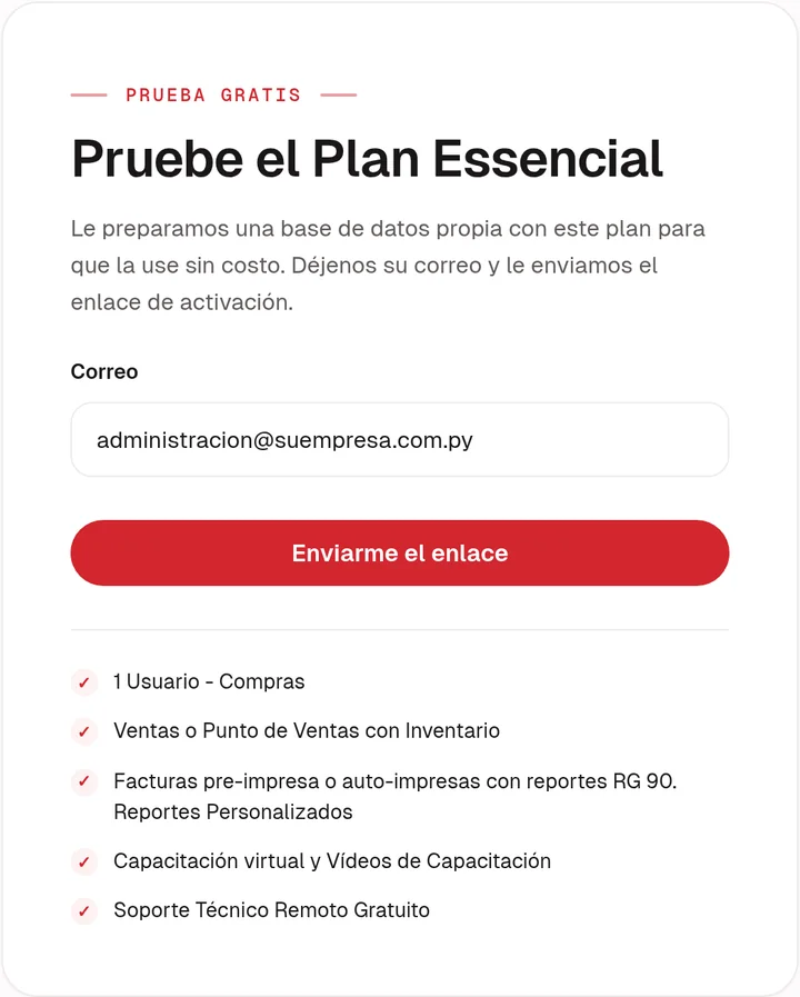 Formulario para pedir la prueba del Plan Essencial con el correo cargado