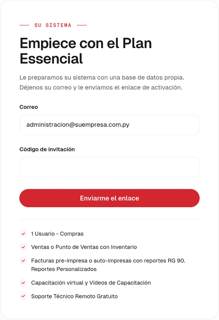 Formulario para empezar con el Plan Essencial con el correo cargado
