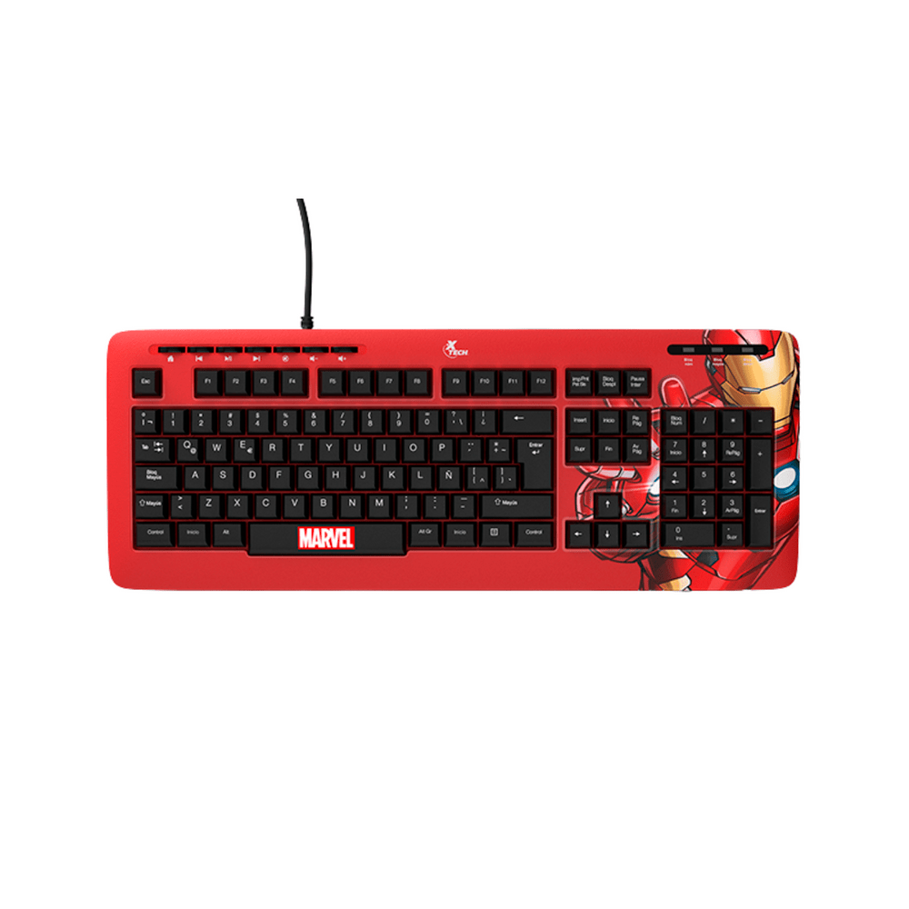 TECLADO XTECH USB XTK-M401IM IRON MAN ESP/ROJO/MULTIMEDIA