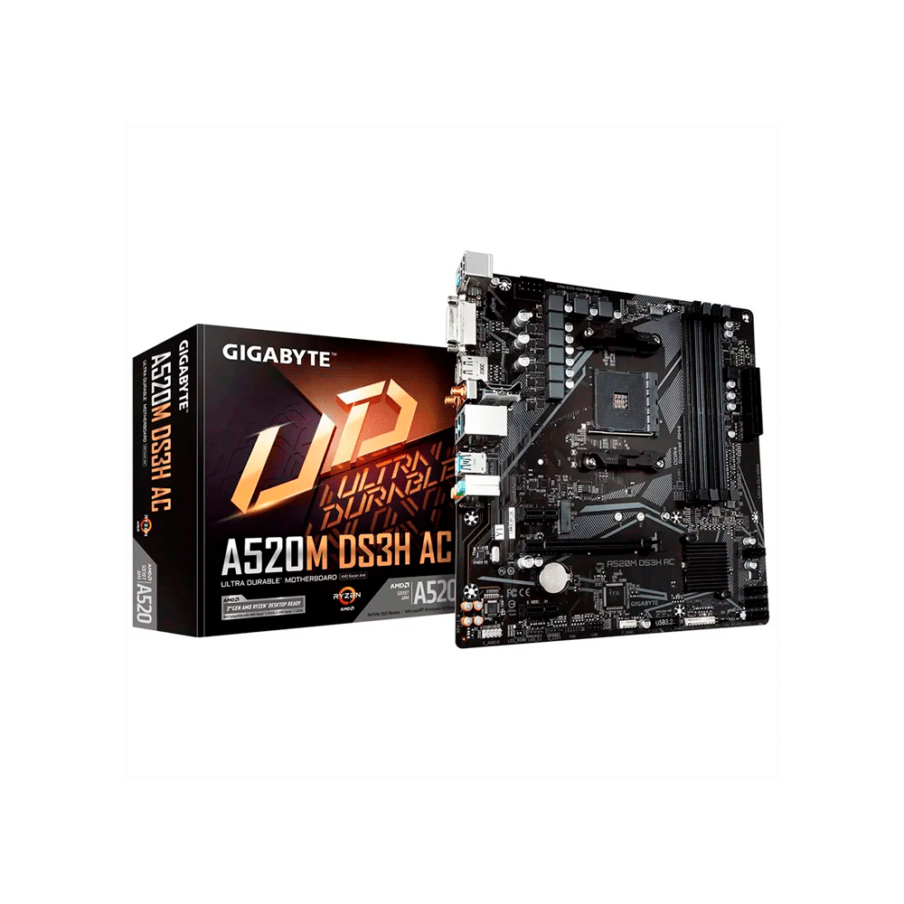 PLACA MADRE GIGABYTE AM4 A520M DS3H AC S/R/HDMI/DP/DVID/M2/WIFI/DDR4/USB3.2/MATX