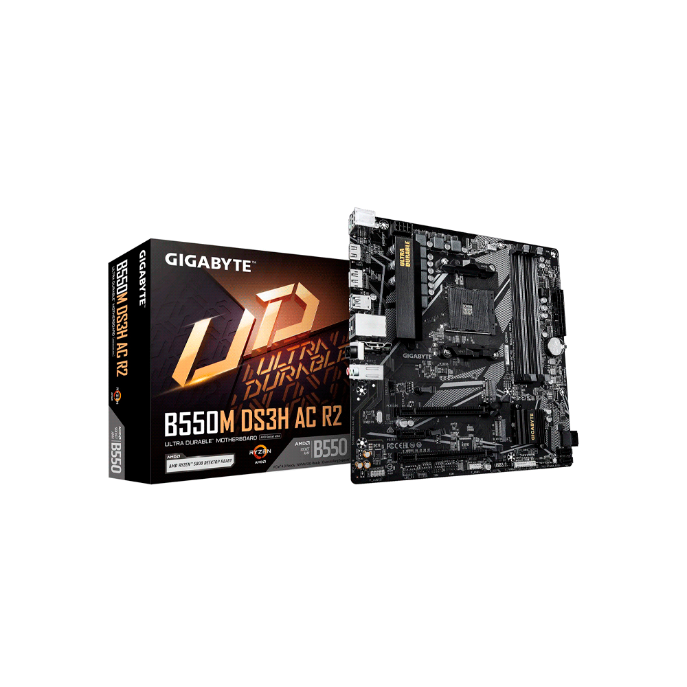 PLACA MADRE GIGABYTE AM4 B550M DS3H AC R2 S/R/HDMI/HDMI/DP/2M2/DDR4/WIFI/USB/MATX