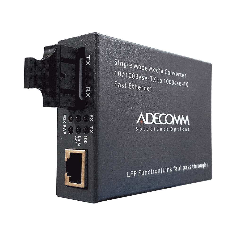 CONVERTIDOR DE FIBRA OPTICA 10/100 SM SC 60 KMS ADECOMM