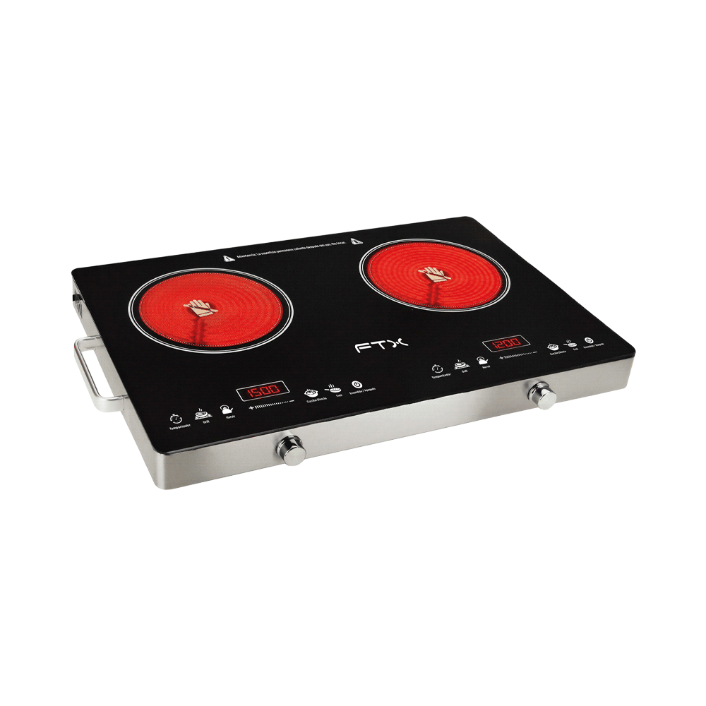 PLACA DE COCINA VITROCERAMICA FTX 7000W 220V DIGITAL/ 2 HORNALLAS NEGRO C/SELECTOR FEC-2H