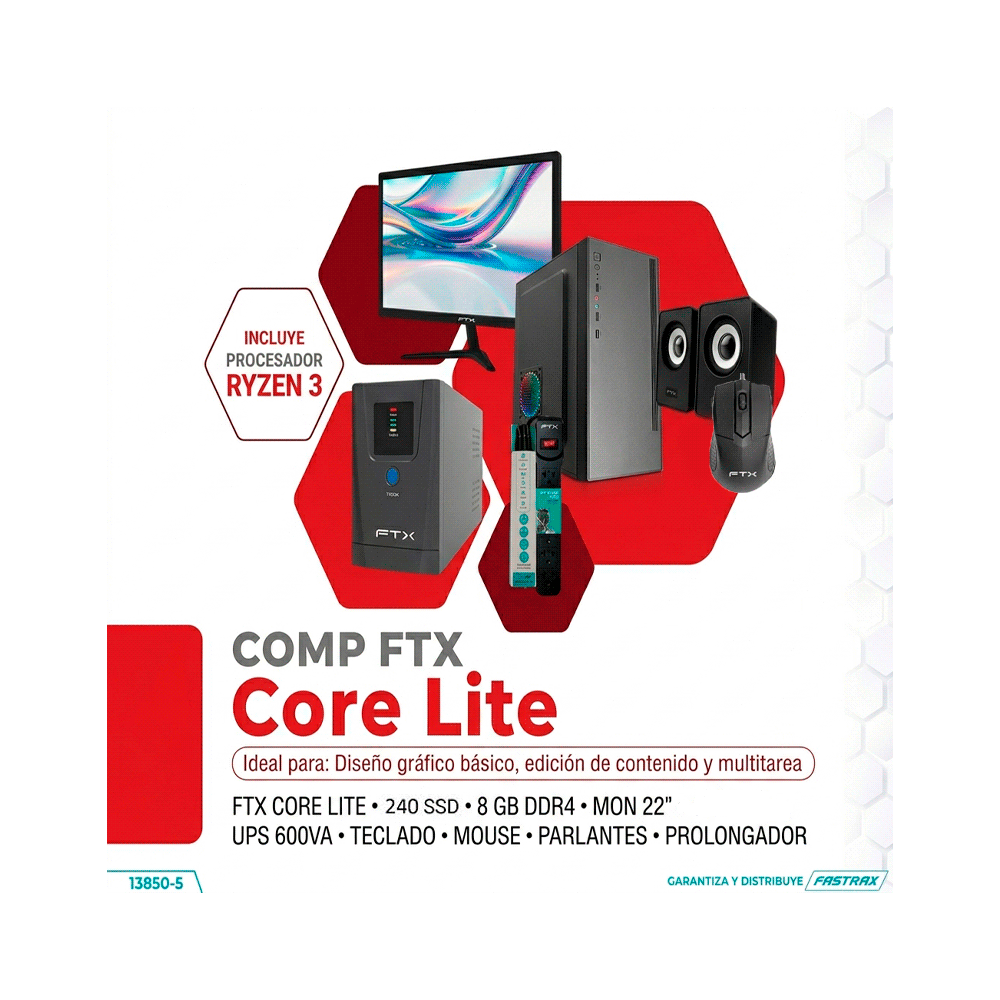 COMPUTADORA FTX CORE LITE R3/240SSD/8G/MON 22"+UPS 600+TECLADO+MOUSE+SPK+FILTRO