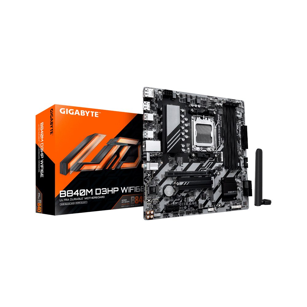 PLACA MADRE GIGABYTE AM5 B840M D3HP WIFI6E DDR5 S/R/HDMI/DP/2M2/USB/MATX