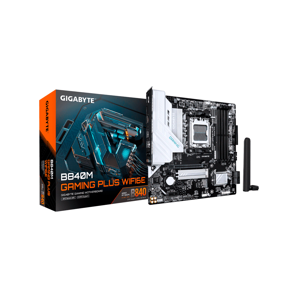 PLACA MADRE GIGABYTE AM5 B840M GAMING PLUS WIFI6E DDR5 S/R/HDMI/DP/2M2/USB/MATX