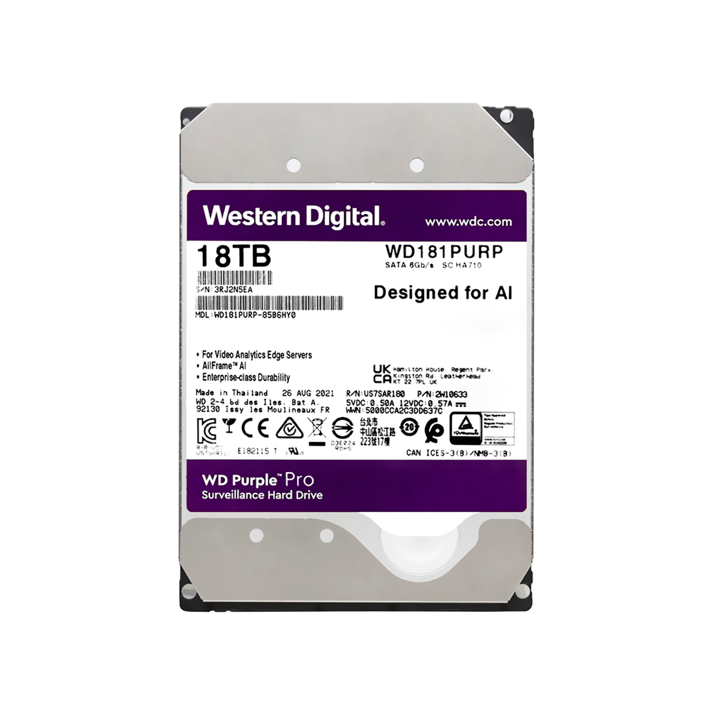 DISCO DURO SATA3 18TB WESTERN DIGITAL PURPLE PRO 7200 512MB WD181PURP SURV (GARANTIA BR)