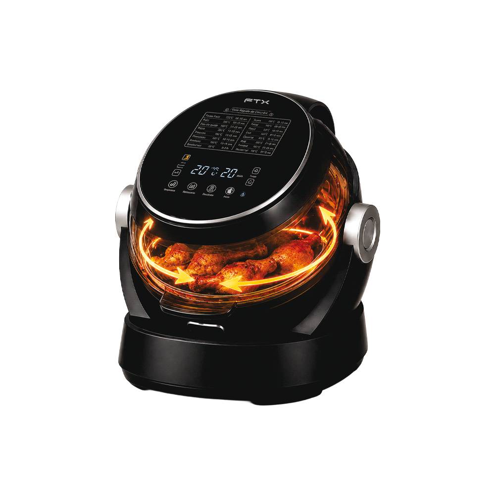 FREIDORA DE AIRE FTX ROTACION DE 360° 6L 1700W 220V INCLINACION DE 45°/ VIDRIO/ DIGITAL AF