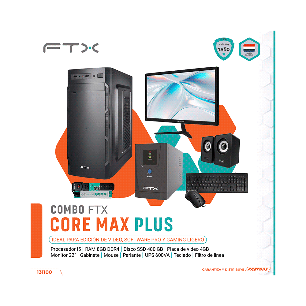 COMP FTX CORE MAX PLUS I5/480/8/4GBVGA+MON 22"+UPS600+TECL+MOU+SPK+FIL
