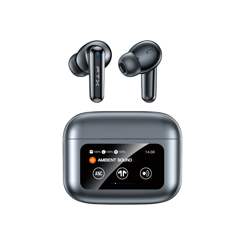 AURICULAR CON MICROFONO FTX E56L-GY BT/MIC/ANC/TOUCH/IPX6 GRIS C/PANT LED