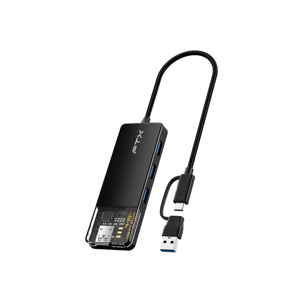 HUB USB-C 3.0 / USB-A DE 4 PUERTOS FTX-HUBT3-PB 5GBPS/5V