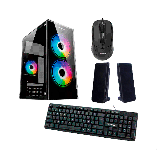 [FTX255] GABINETE KIT FTX255 C/FUENTE 500W MOUSE+TECL+SPK+LAT FRON TRANSP MATX/MITX