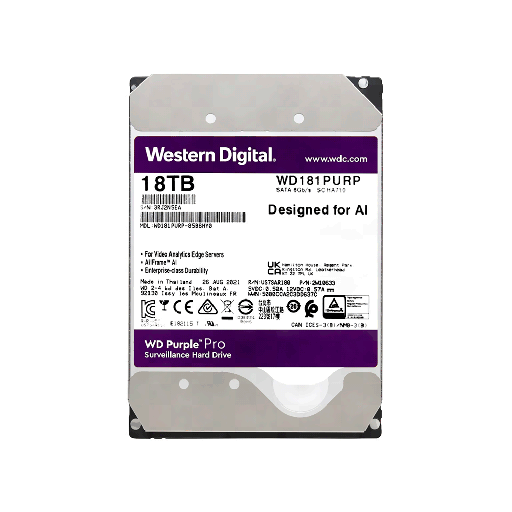 [WD181PURP] DISCO DURO SATA3 18TB WESTERN DIGITAL PURPLE PRO 7200 512MB WD181PURP SURV (GARANTIA BR)